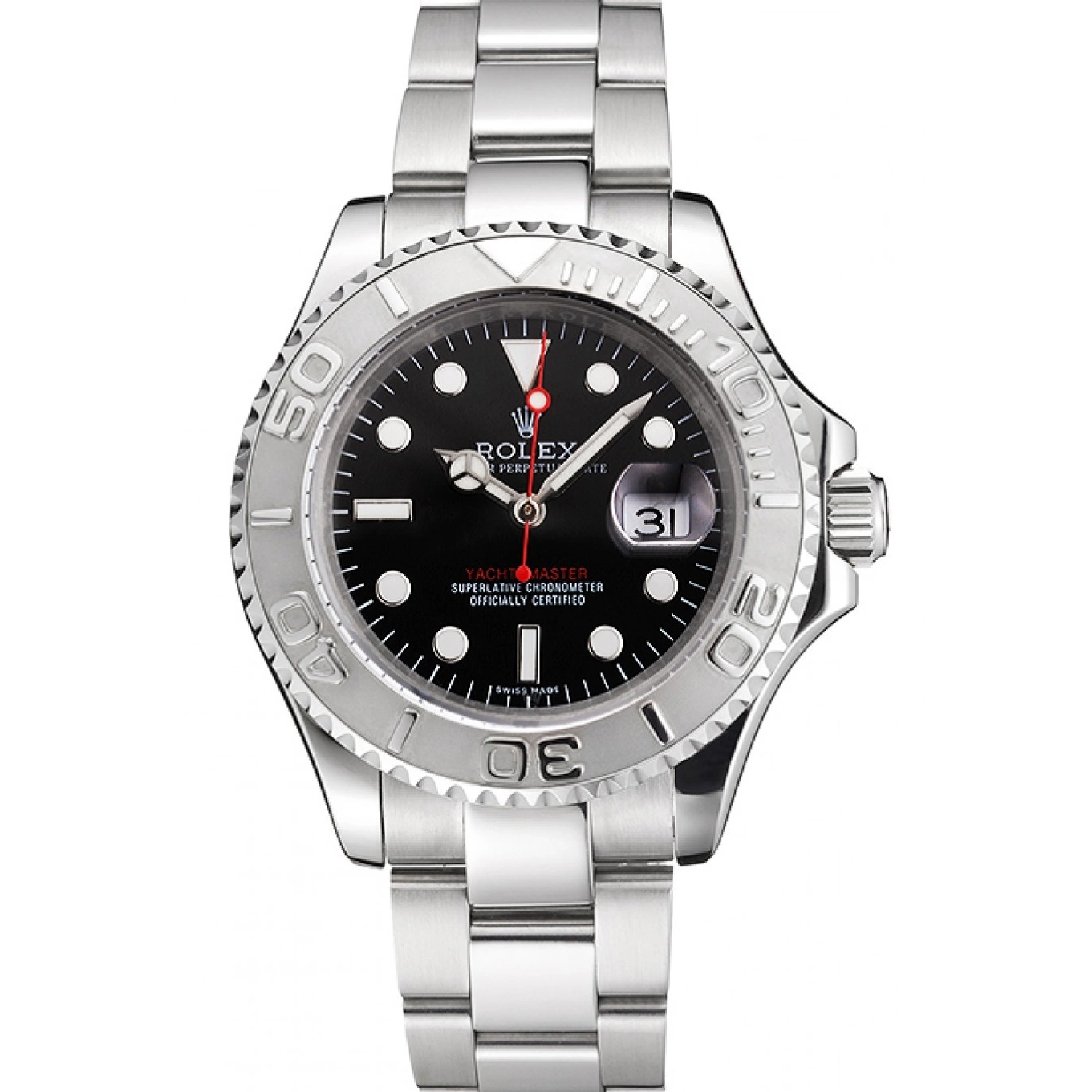 Aaa replica watch And Stainless Dial Bracelet Yacht-Master Black Swiss Case Rolex Steel 0815